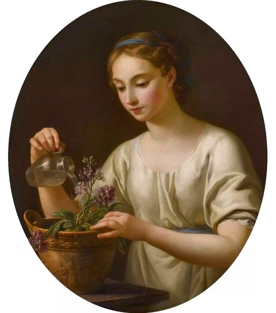 Fanciulla che annaffia un vaso di fiori